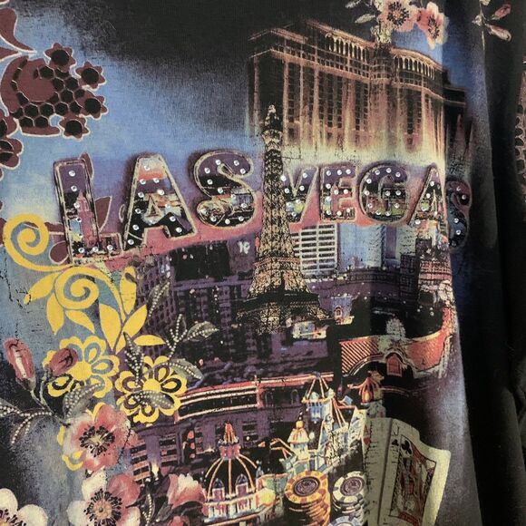Y2K Las Vegas Top Christopher & Banks XL Vintage 90s Mom Retro Embellished Black - Picture 2 of 6